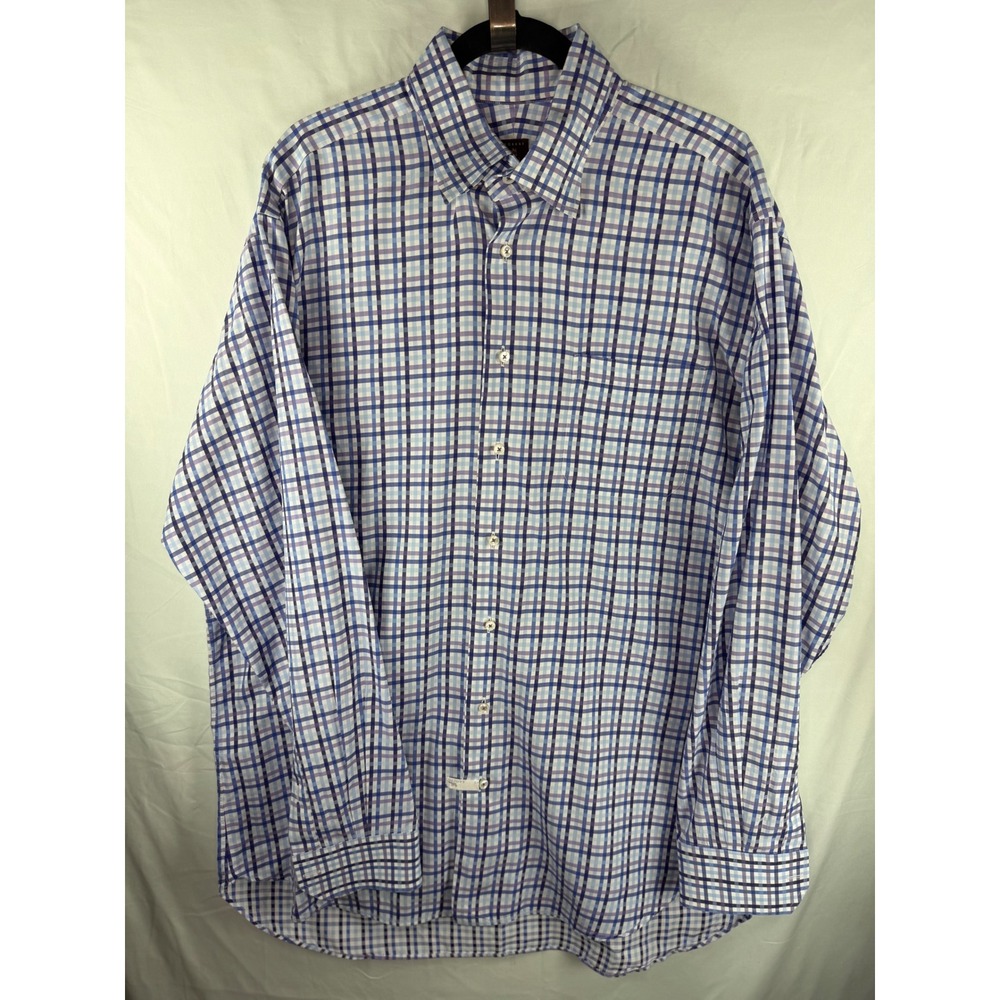 Custom Robert Talbott Estate Bespoke XL Blue‎ Purple Check Cotton Button Up